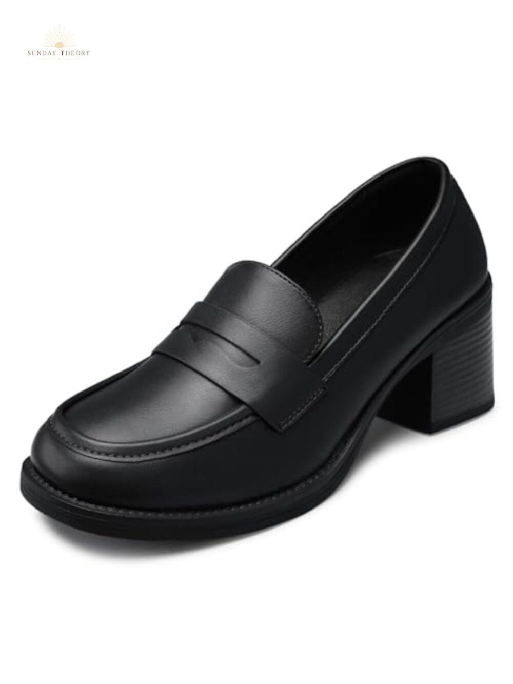 Women's Chunky Block Heel Penny Loafers Faux Leather Slip-On Work Shoes